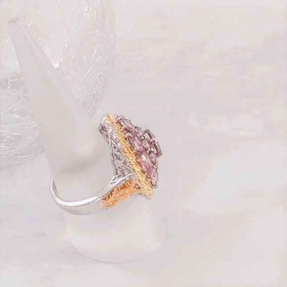 Simulated Pink Sapphire Cocktail Statement Ring Size 7 - Picture 3 of 3